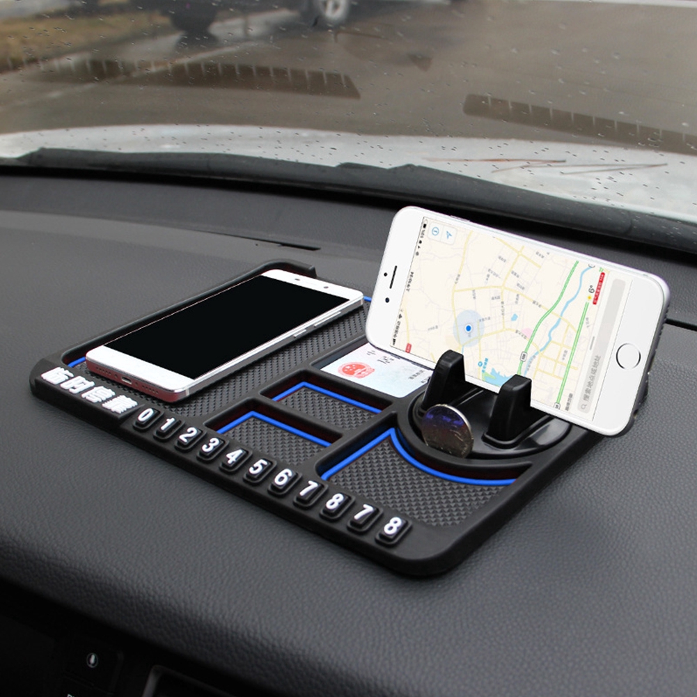 Multifunctional Car Anti-Slip Mat / Temporary Parking Phone Holder Storage Group / Number Sign Large Rotating Black Circle /Auto Phone Holder Non Slip Sticky Anti Slip / Silicone Dashboard Car Pad Mat