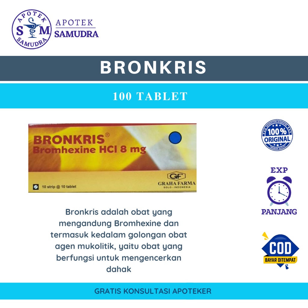 BRONKRIS - 100 tablet (obat batuk berdahak obat mengencerkan dahak obat memperlancar dahak obat batu