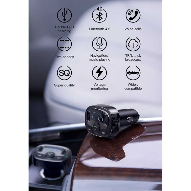 Baseus 2 in 1 Smart Car Bluetooth Audio Transmitter + USB Charging - CCTM-01 - Black