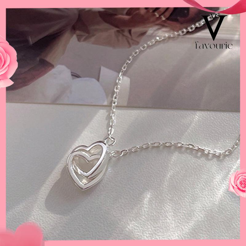 [COD]Double Heart Shape Fashion Indah Mengkilap Manis Gelang Perhiasan Wanita-FA