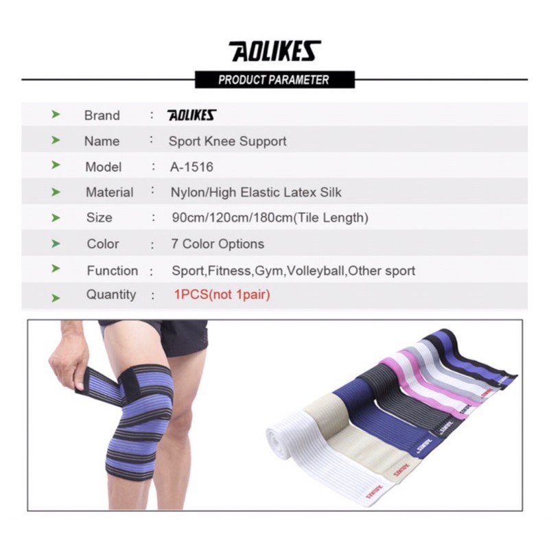 1516 AOLIKES LIGHT KNEE WRAP WRAPS SUPPORT PAD SLEEVE DEKER LUTUT KAKI