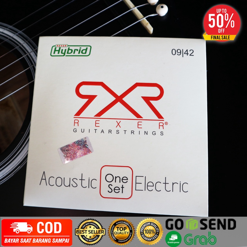 Senar Gitar REXER HYBRID Acoustic Electric 009 dan 010