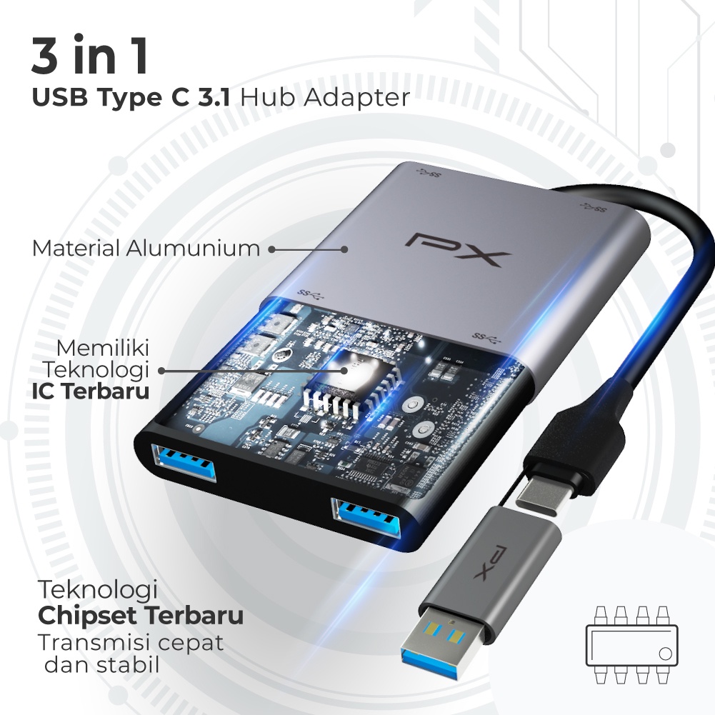 USB Hub Type C USB 3.0 Dual Connector USB Laptop Macbook 4 in 1 PX UCH24