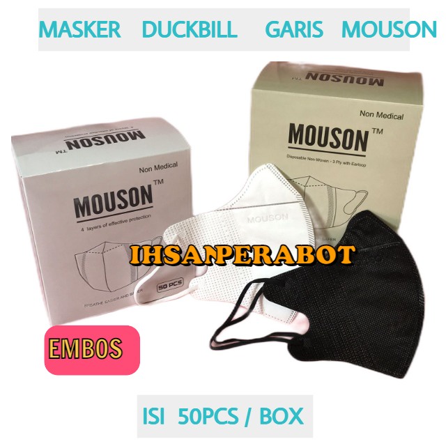 (isi 50pcs) Masker Duckbill Dewasa ALKINDO 3Ply / Duckbill Garis MOUSON Emboss 3 Ply Earloop