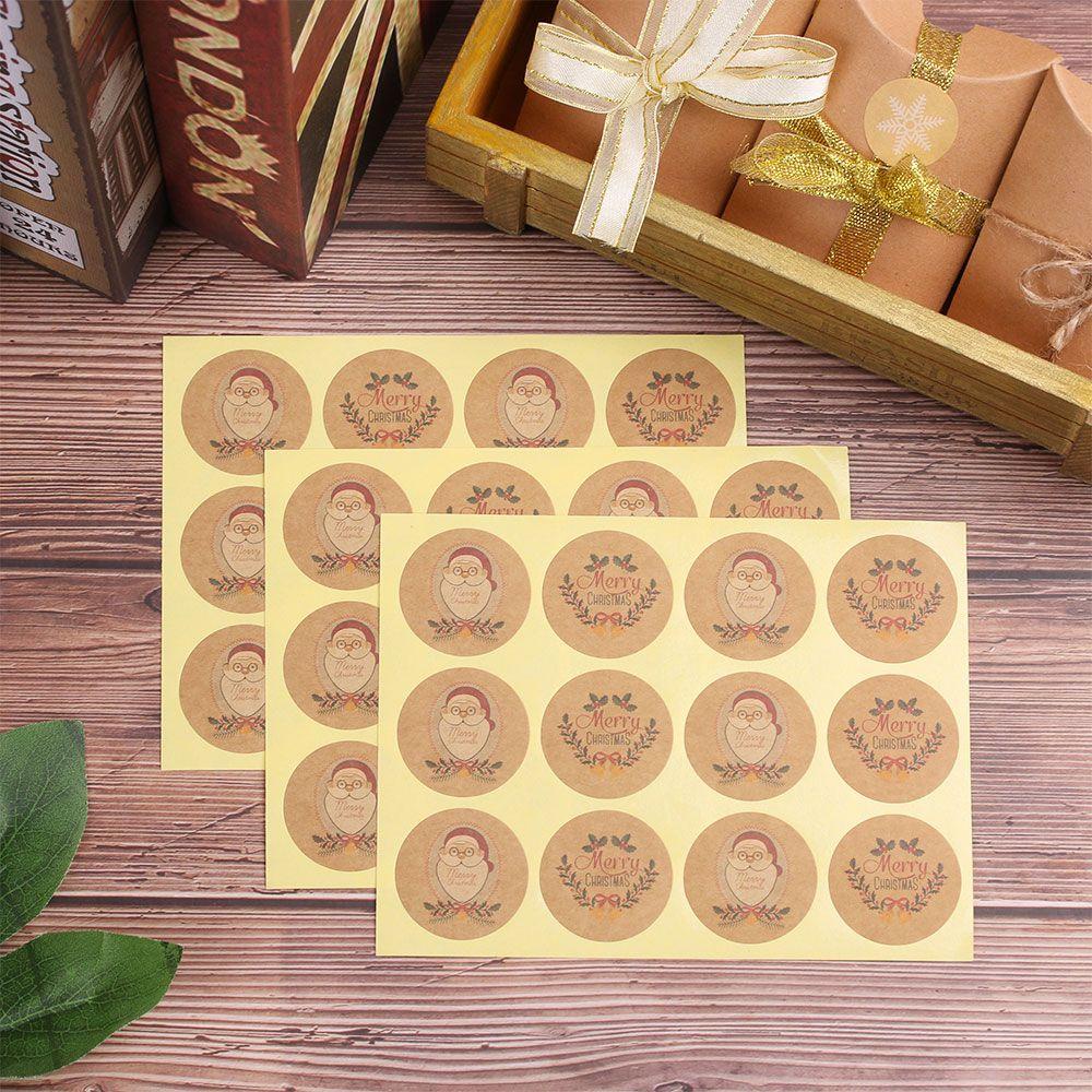 Nanas 120 Pcs Kertas Kado Sticker DIY Kotak Hadiah Paket Label Biskuit Paket Merry Christmas Santa Claus
