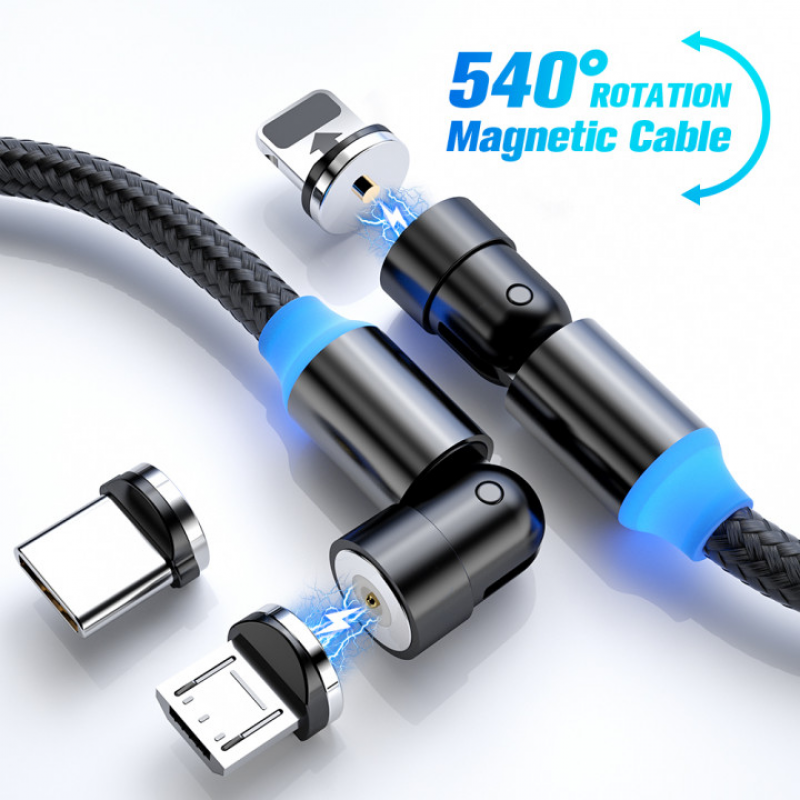 Magnetic Charger Cable 540° Rotating Cable Micro Usb Type C Magnet Charging Cable For Samsung IP Universal Rotation Cable