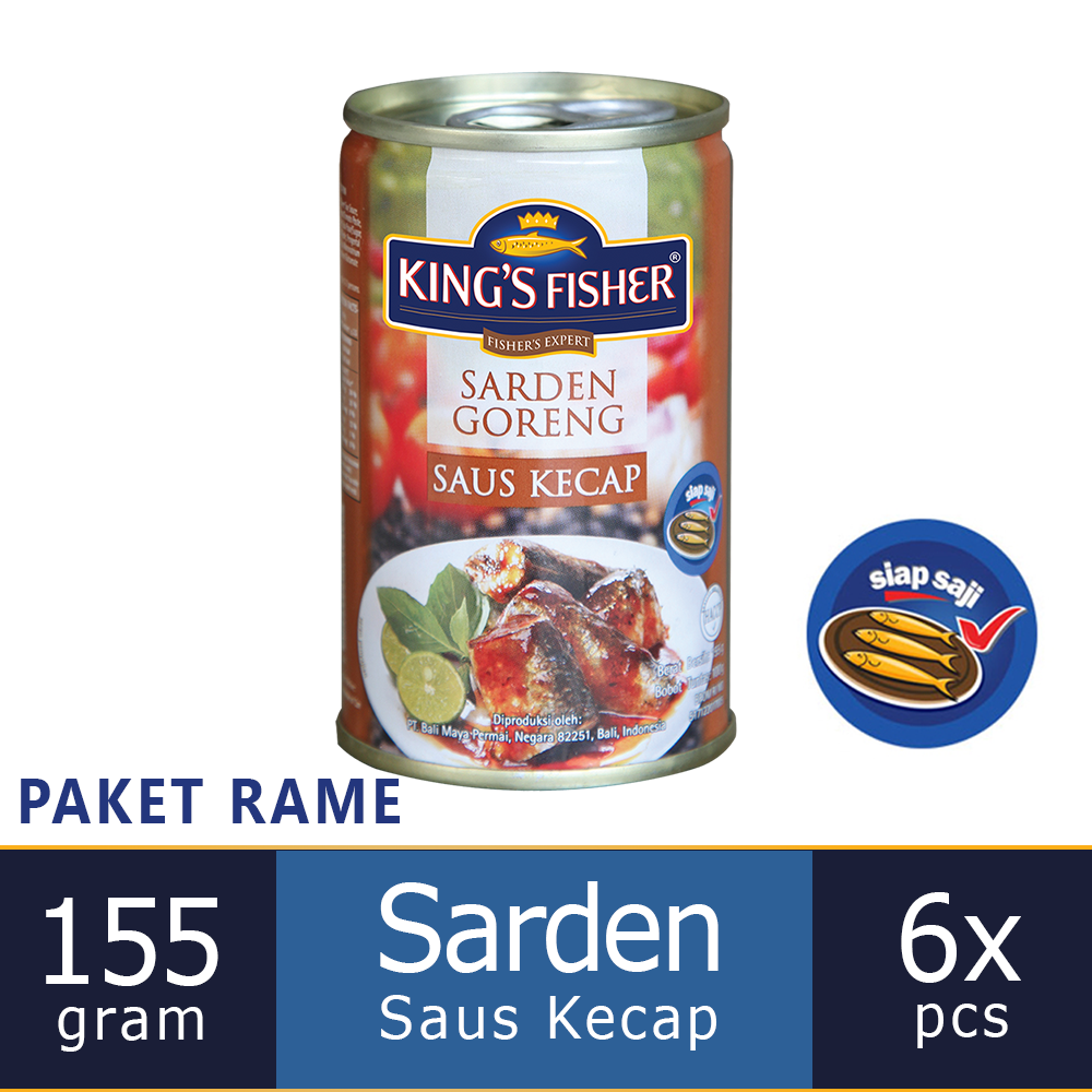 

KtmStore Paket 6 pcs Kings Fisher Sarden goreng mini rasa saus kecap Makanan Kaleng 155g kings fisher