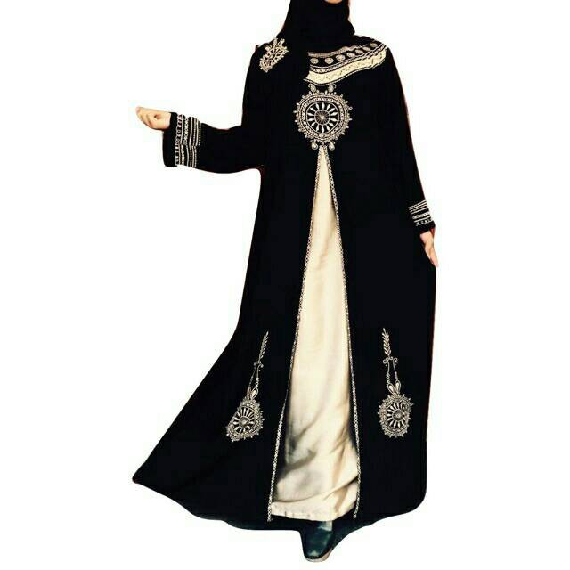 Exclusive Abaya Elhabsyi bordir Turkey Saten Gamis Arab Turkey Saudi Hitam Resleting Belakang Butik