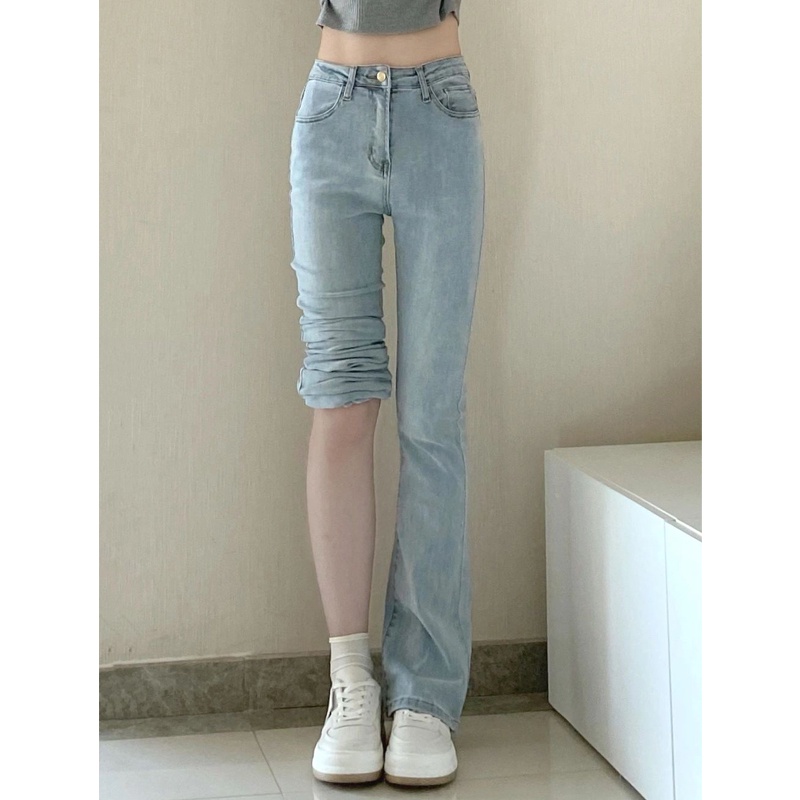 Import Bergaya Biru Celana Cutbray Highwaist Loose Kulot Jeans Wanita