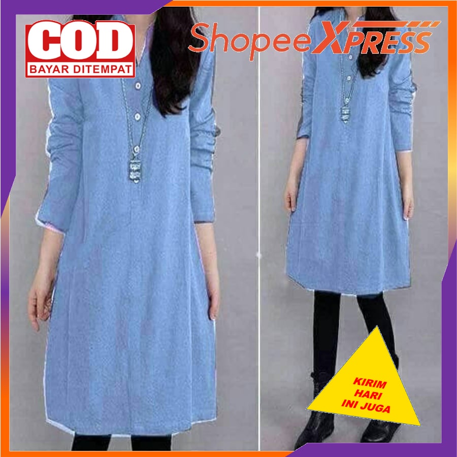 Hem Long Denim Devina Blue Bahan Katun Denim Allsz Ld104 P100cm Ready ** **