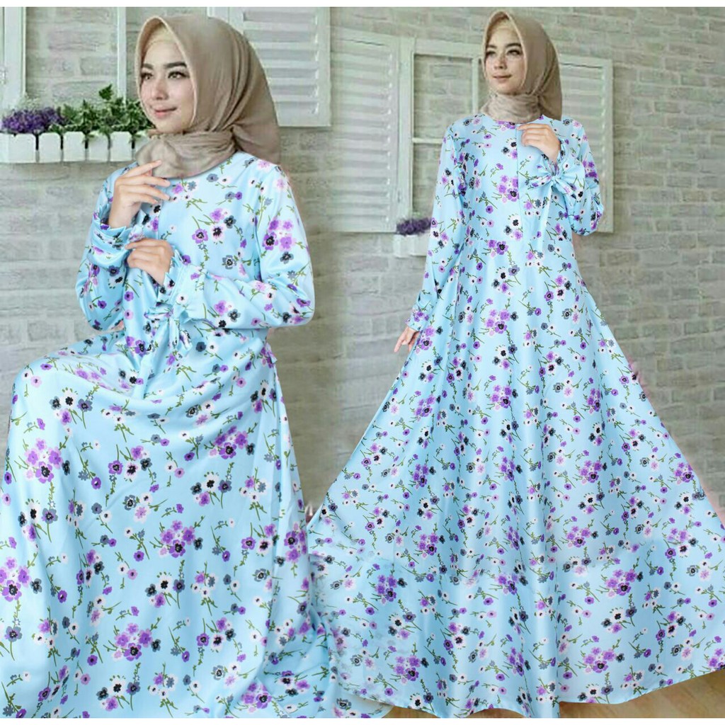 HOPYLOVY SALE Gamis Muslimah | Maxidress Satin | Gamis modern kekinian | MAXI DRESS WANITA  AMIRA