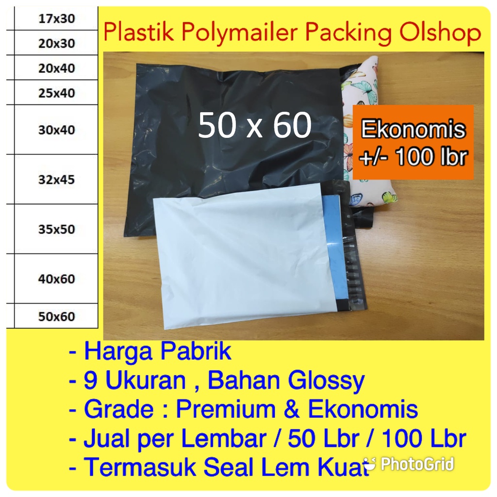 EKONOMIS Polymailer Putih 50x60 100 lbr Polymailer Hitam 50 x 60  Amplop Plastik Packing Olshop Glos