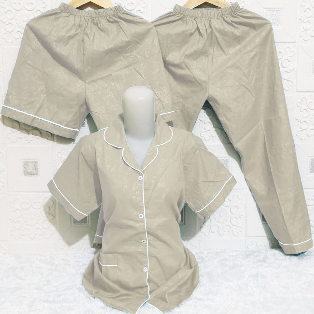 ISANNY PIYAMA SET SATEN EMBOS 3IN1 L/PIYAMA DEWAS/READY 20 WARNA-CREM