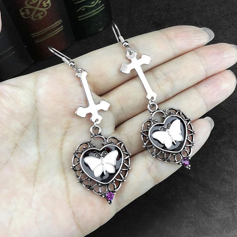 SIY  Gothic Cross Earrings Butterfly Earrings Exquisite Silver Earrings Charm Earrings Body Jewelry Suitable for Ladies Girls