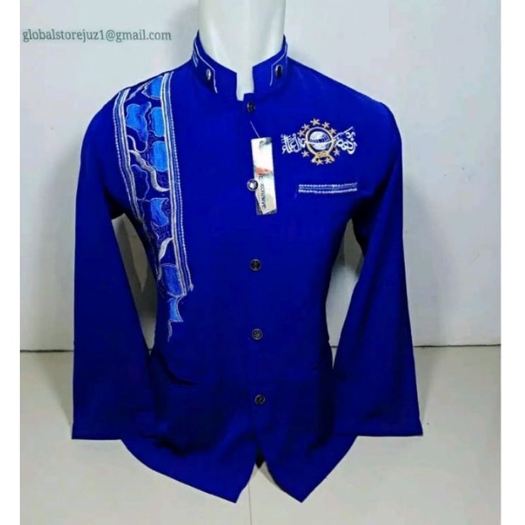 jasko/baju koko biru lis putih polos bordir