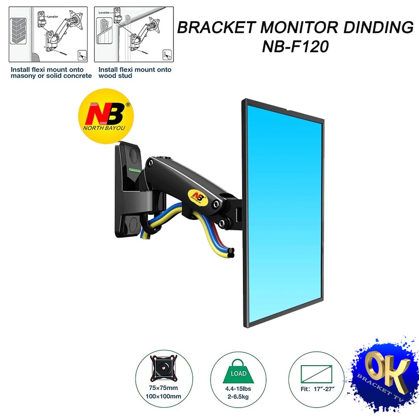 Bracket monitor dinding / GAS SPRING WALL MONITOR NB F120 17 - 27 inc