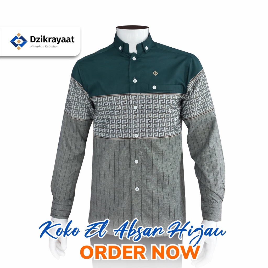 Kemeja Koko Lengan Panjang Dzikrayaat DZ-390 El-Absar Hijau