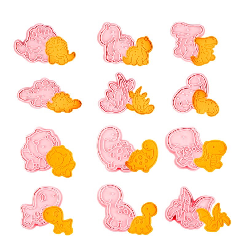 Kiss 12pcs / Set Cetakan Pemotong Kue / Biskuit Bentuk Dinosaurus Bahan Plastik