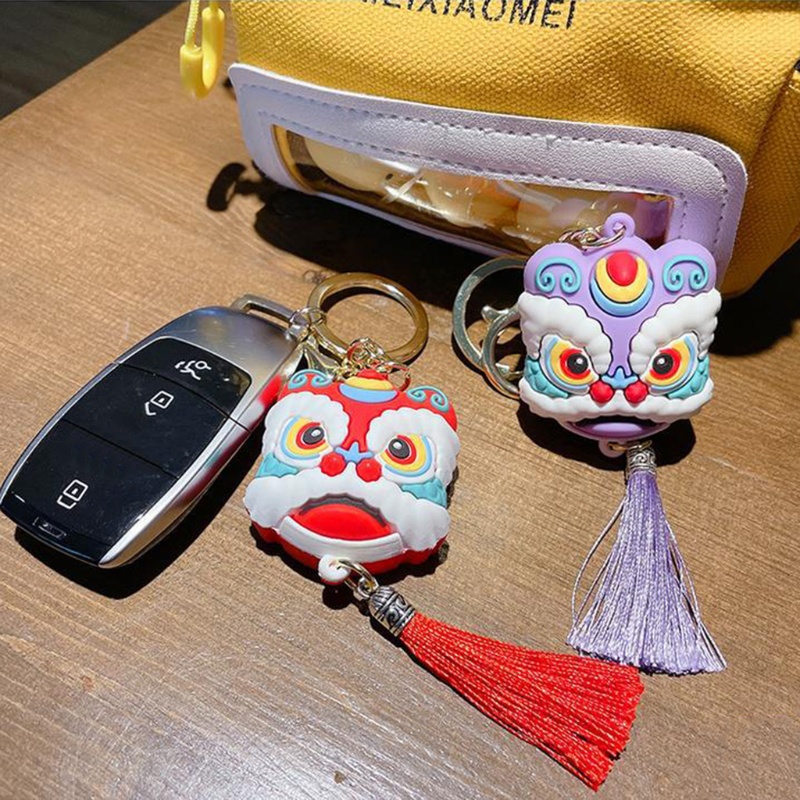 Mary Chinese Lion Keychain Dance Lion Keyring Dengan Rumbai Good Luck Charm Pendant