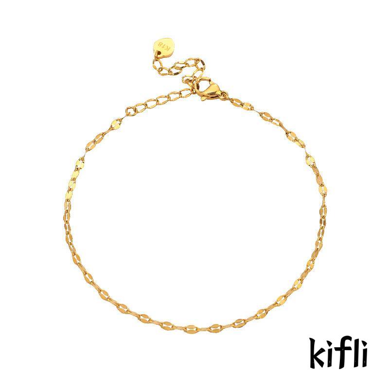 Gelang Kaki Rantai Tipis Bahan Titanium Steel Lapis Emas 18K Untuk Wanita