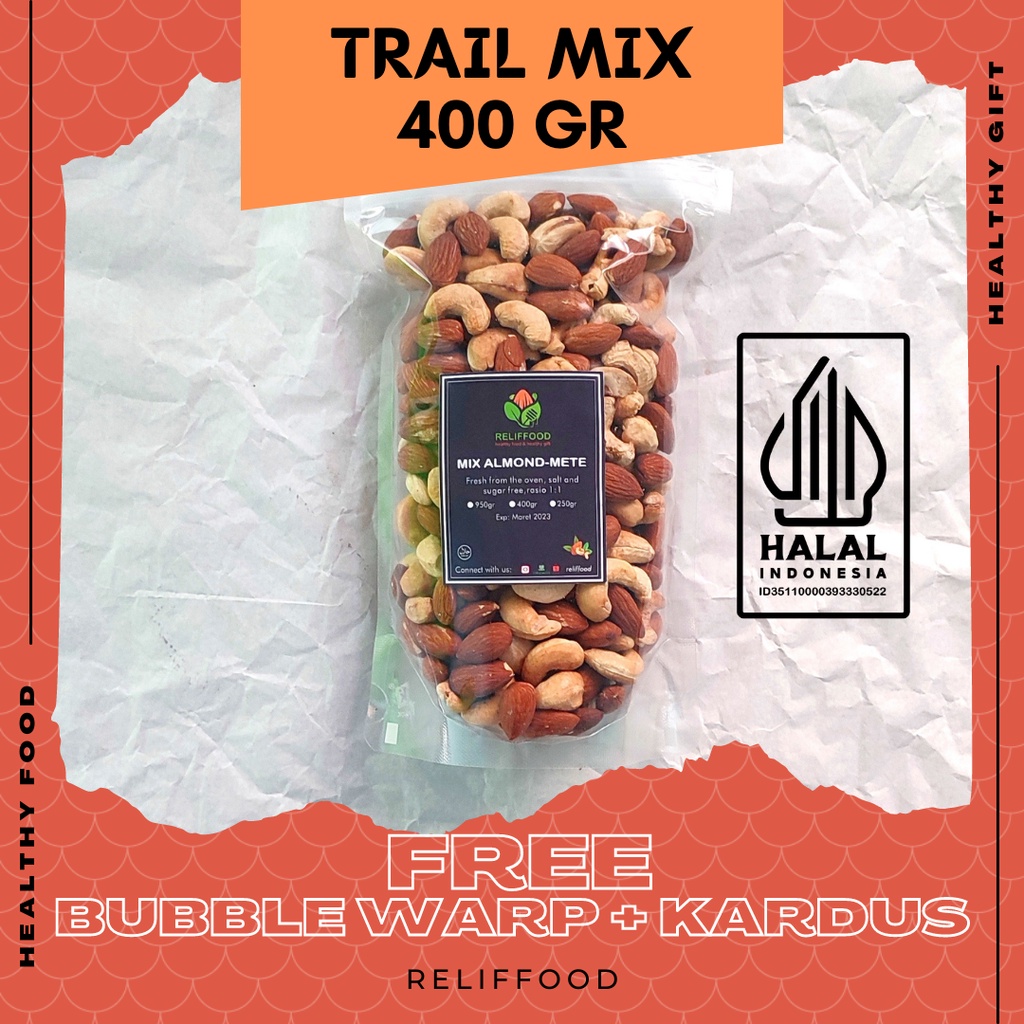 

TRAIL MIX KACANG ALMOND DAN METE MEDE PANGGANG 400 GRAM MIXED NUTS