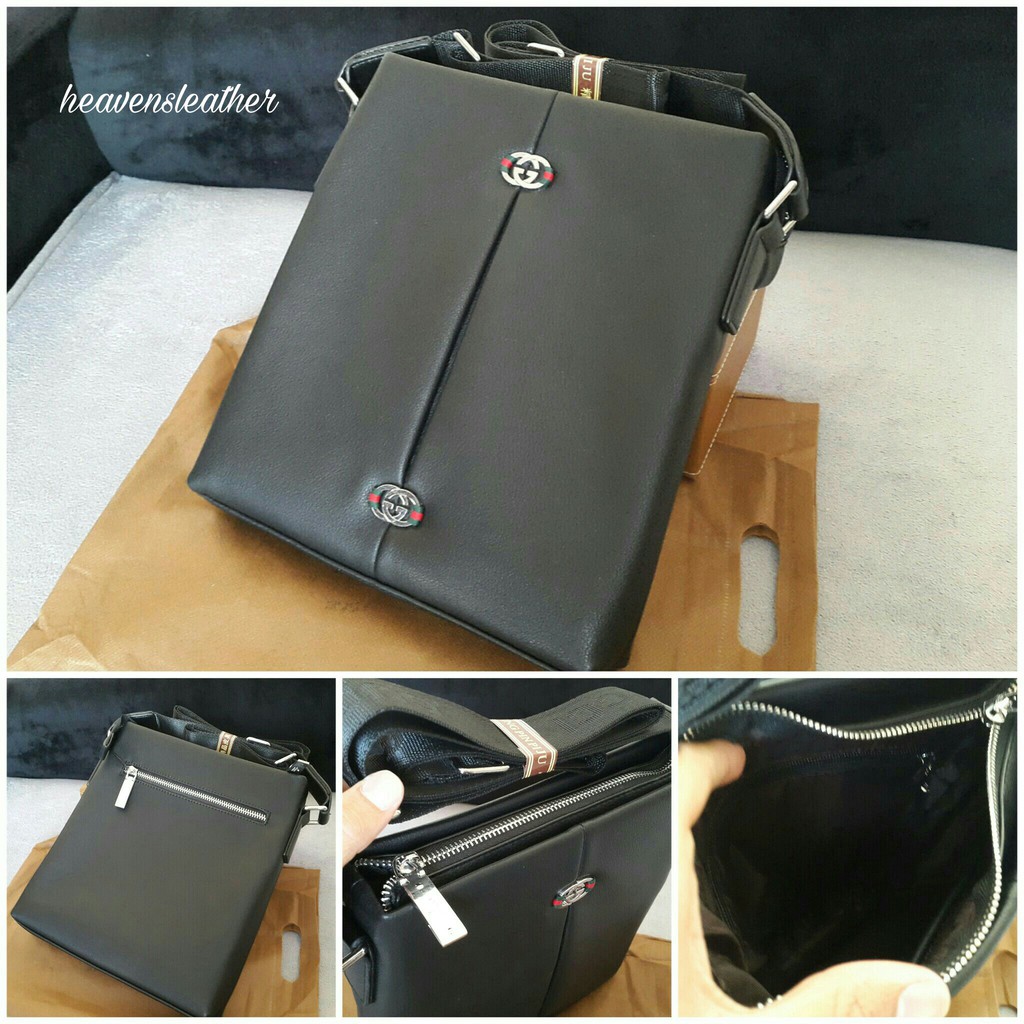 TAS SELEMPANG TAS KULIT TAS PRIA TAS COWOK TAS LAKI TAS IMPORT GUCCI HITAM 1662-1 TAS SLEMPANG