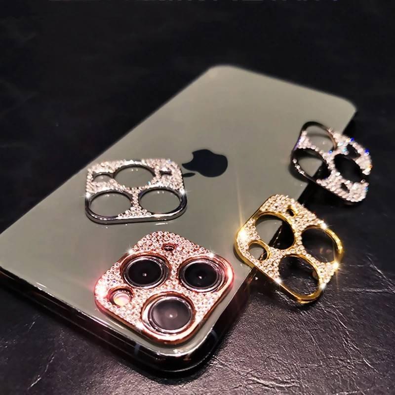 Case Pelindung Lensa Kamera Aksen Kristal Glitter Untuk Iphone 11 12 13 Pro Max Mini