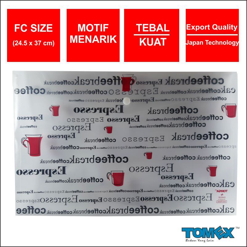 

TOMEX Map Plastik Kancing Smart Pocket Data Bag Horizontal Motif ESPRESSO Folio Isi 6 Pcs