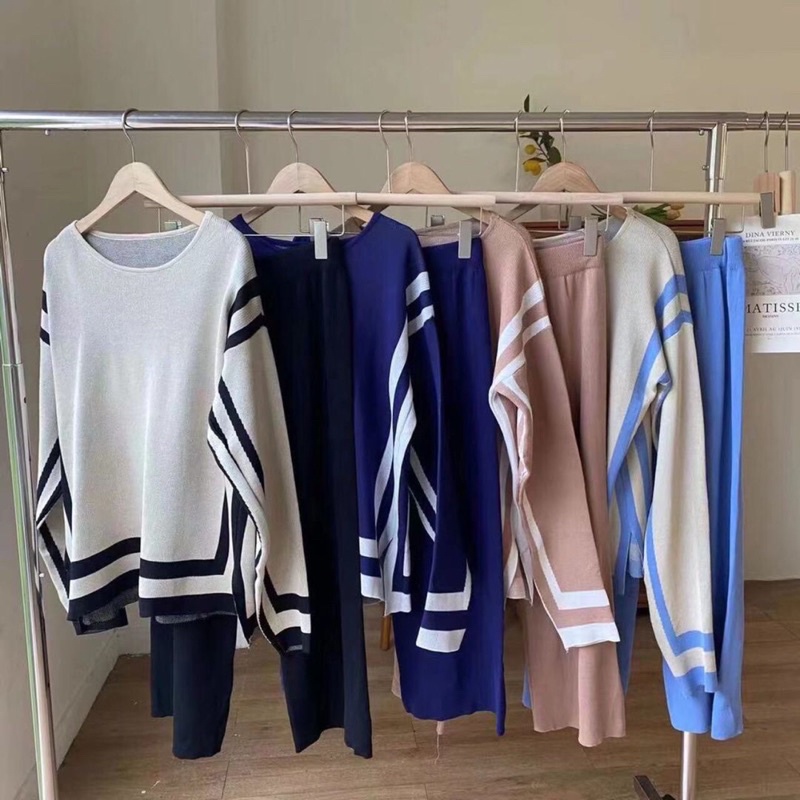 Set Knit Kinan Set init Salur Set blouse + pants