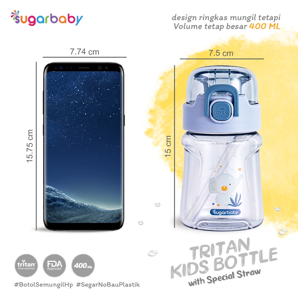 SUGAR BABY TRITAN KID BOTTLE WITH SPECIAL STRAW 400ML