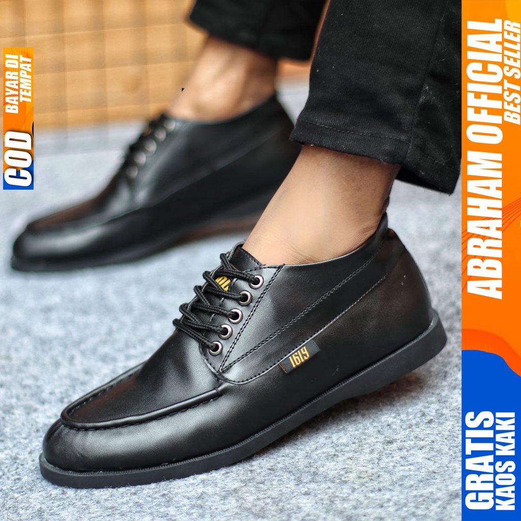 Sepatu Formal Pria Sepatu Casual Pria Kulit Pu Tali Sepatu Pantofel Kerja Kantor Kuliah Kondangan Sepatu Hitam Pria HUGO ABRAHAM