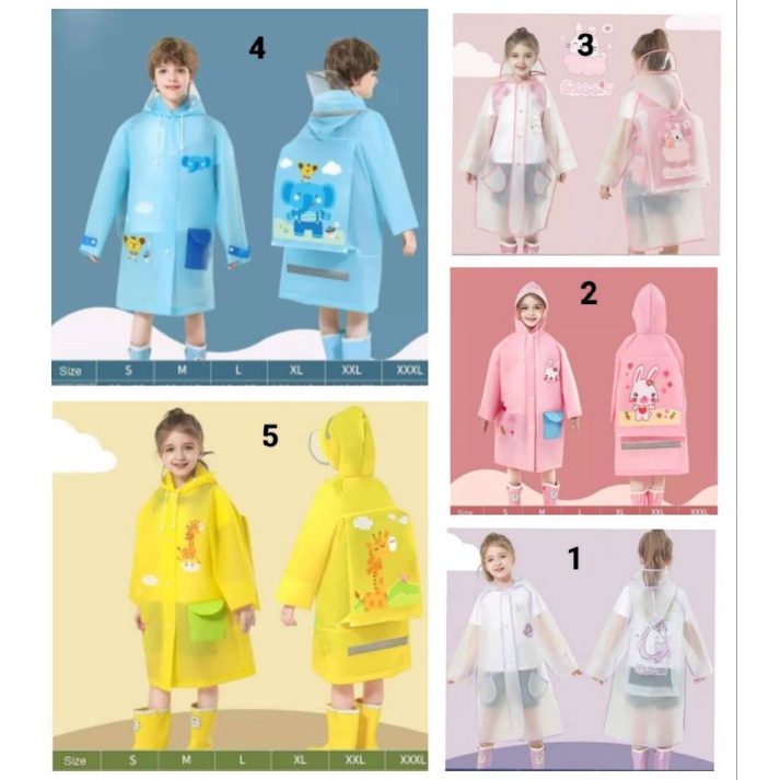 jas hujan anak perempuan 1 tahun - 10 tahun import dengan tempat tas ransel jas hujan anak laki laki