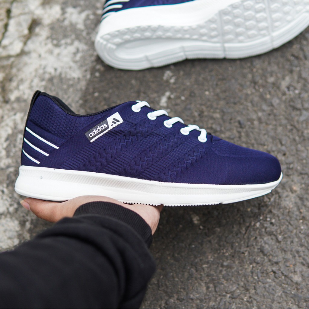 MS - Sepatu Olahraga Pria Sneakers Adidas Flyknit Navy Sport Running Jogging Fitness Casual Terbaru