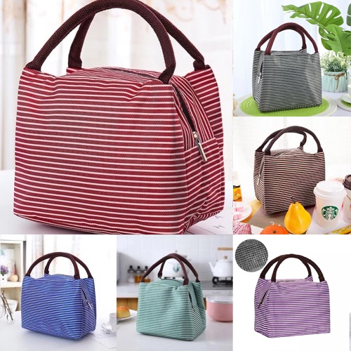 Tas Cooler Bag Motif Salur Tahan Dingin Dan Panas Lunch Bag