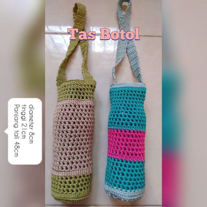 cover botol minum tumbler atau botol air mineral rajut / tas botol minum rajut