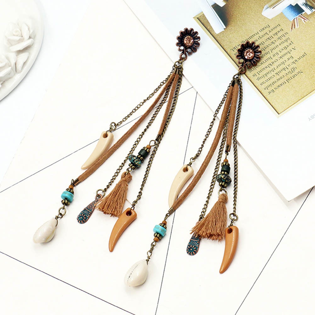 Hu Hu Hu Hu Hu Alat Bantu Pasang Kacamata♡ Anting Tusuk Gantung Wanita Desain Bunga Mataharikerangtanduk Lemburumbai Gaya Boho Untuk Hadiah