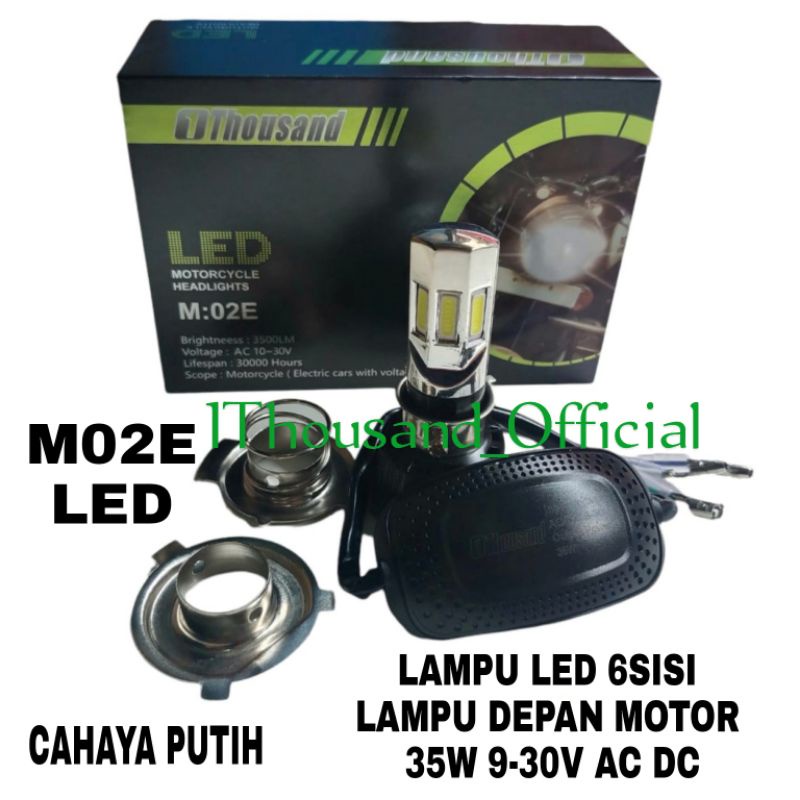 Lampu LED depan 6sisi AC DC H4 H6 HS1 35watt 1Thousand Original/1Thousand Lampu LED Utama motor 6sis