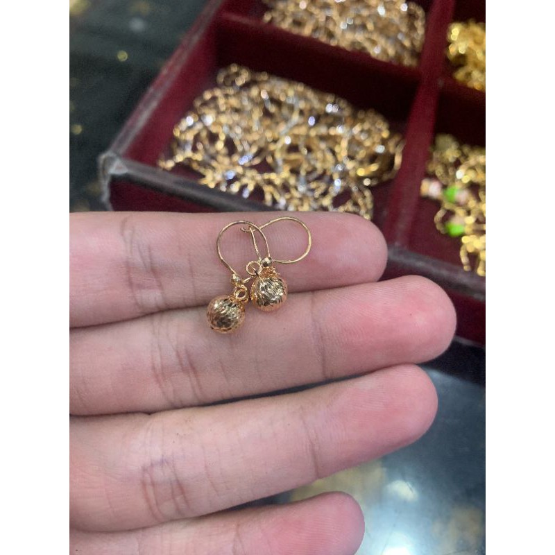 Anting giwang asli kadar 700 70% 22 gantung bulat merica kerawang desi love permata bunga paku