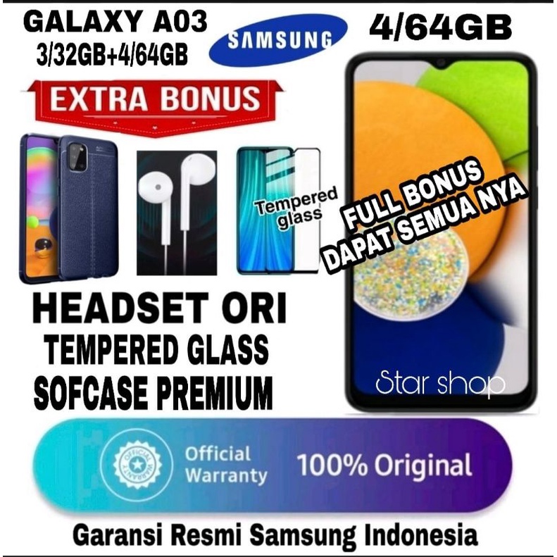 Samsung Galaxy A03 4/64 Gb &amp; 3/32 Gb Garansi Resmi -Samsung A03 Ram 4/64Gb &amp; Ram 3/32Gb