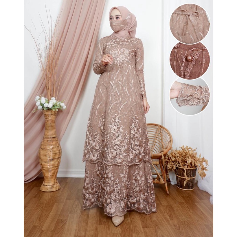 Jual Gamis Maxi Brokat Dress Kondangan Gamis Premium Gamis Tille Tingkat Gamis Pesta Gamis 1253