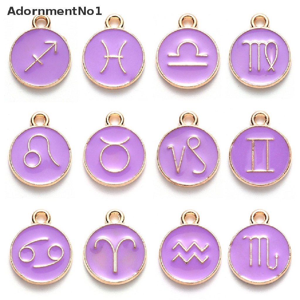 (AdornmentNo1) 12pcs / Set Liontin Bahan Metal Alloy Desain Zodiak Handmade Diy Untuk Perhiasan