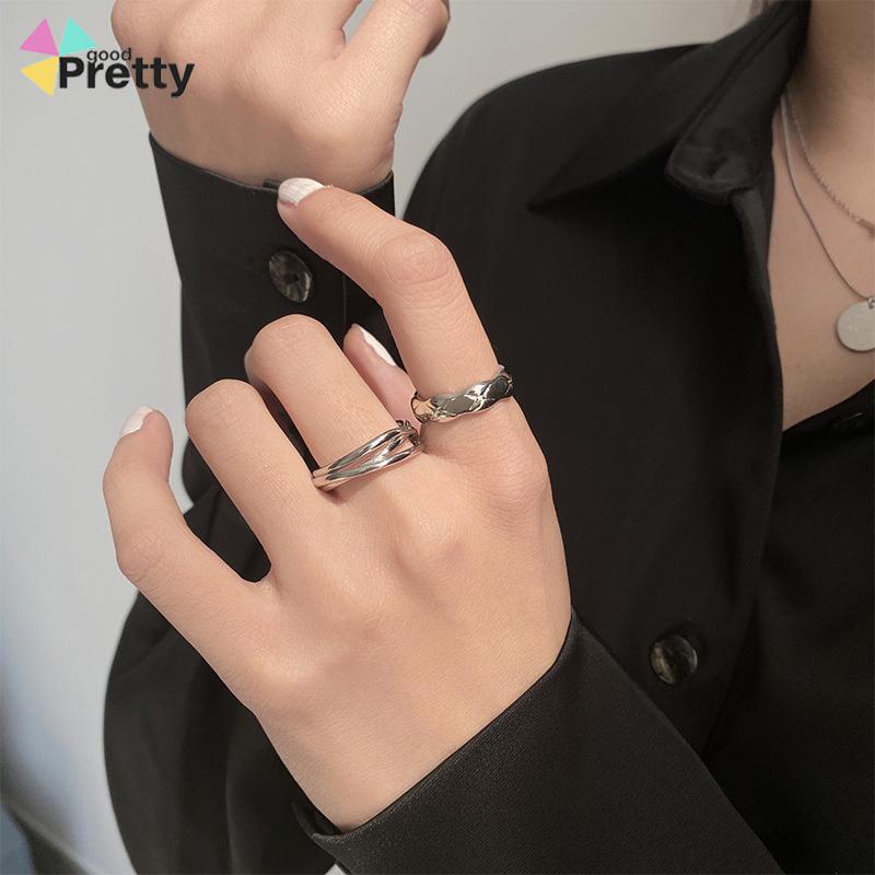 Fashion Wanita Kepribadian Desain Relung Yang Dapat Disesuaikan Cincin Sederhana Dua Lapisan Cross Set - PD