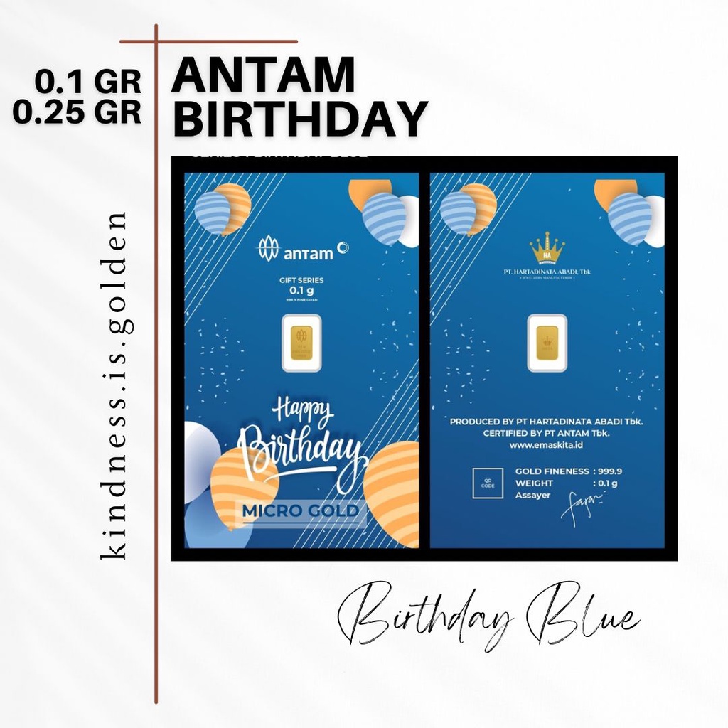 Blue - Antam Gold Birthday Series Kado Ulangtahun Emas 0,1 Gram 0,25 Gram