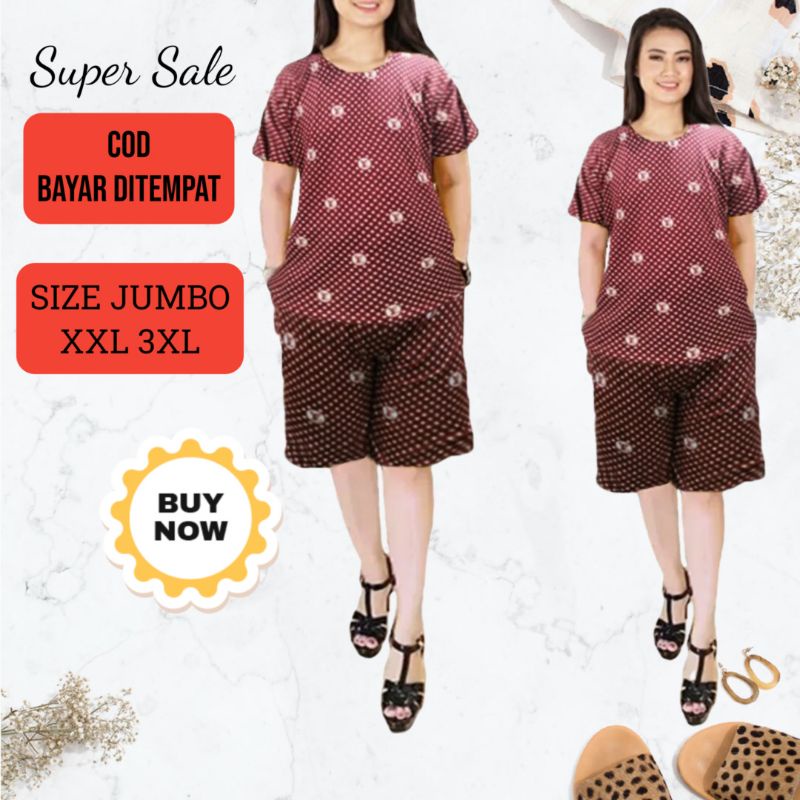 BIG SIZE JUMBO Baju wanita santai tidur dirumah setelan stelan piama Atasan Baju Celana Pendek Wanit