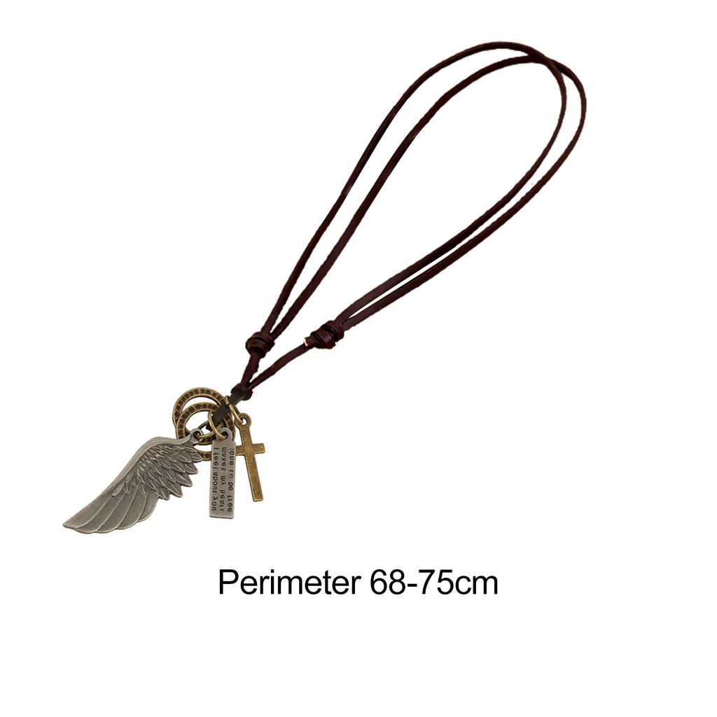 Hu Hu Hu Hu Hu Alat Bantu Pasang Kacamata♡ Kalung Tali Kulit Imitasi Liontin Sayap Malaikat Gaya Retro Untuk Unisex