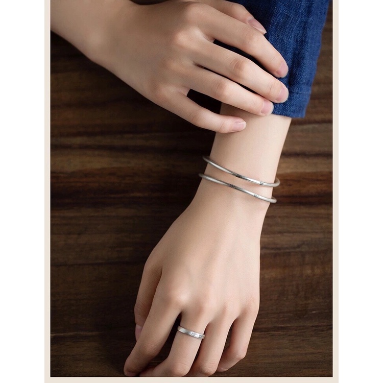 Gaya Korea Ins Style Seal Pria dan Wanita Warna Solid Pembukaan Sterling Silver Pacar Gelang Huruf Gelang Wanita Cina Kecil Halus Teks