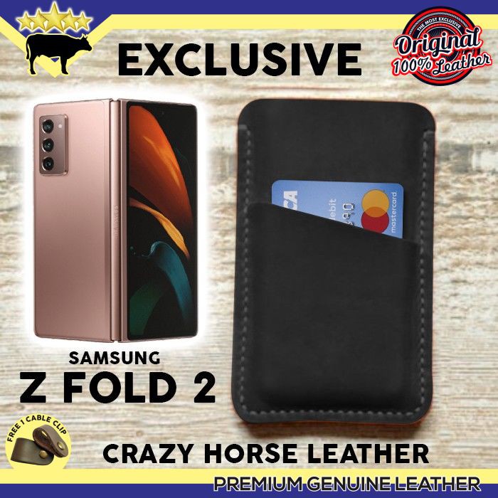 CASING SAMSUNG Z FOLD 2 CASING HP LEATHER SLEEVE EXCLUSIVE CRAZY HORSE - BLACK