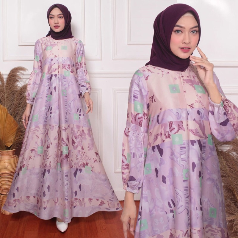 (JUMBO READY) Gamis hanum silk / Gamis elegan/ Gamis kekinian 2021