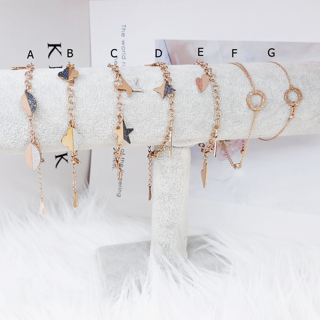 Gelang Titanium Korea Kpop Kdrama Premium Wanita Glitter Rosegold - BB586