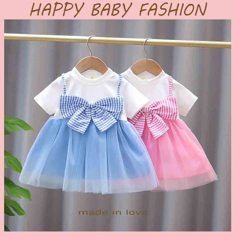 【Baru Datang!!】(0-4Tahun) QZ-73 Dress anak perempuan/Gaun pita besar lengan puff Fashion Anak Impor